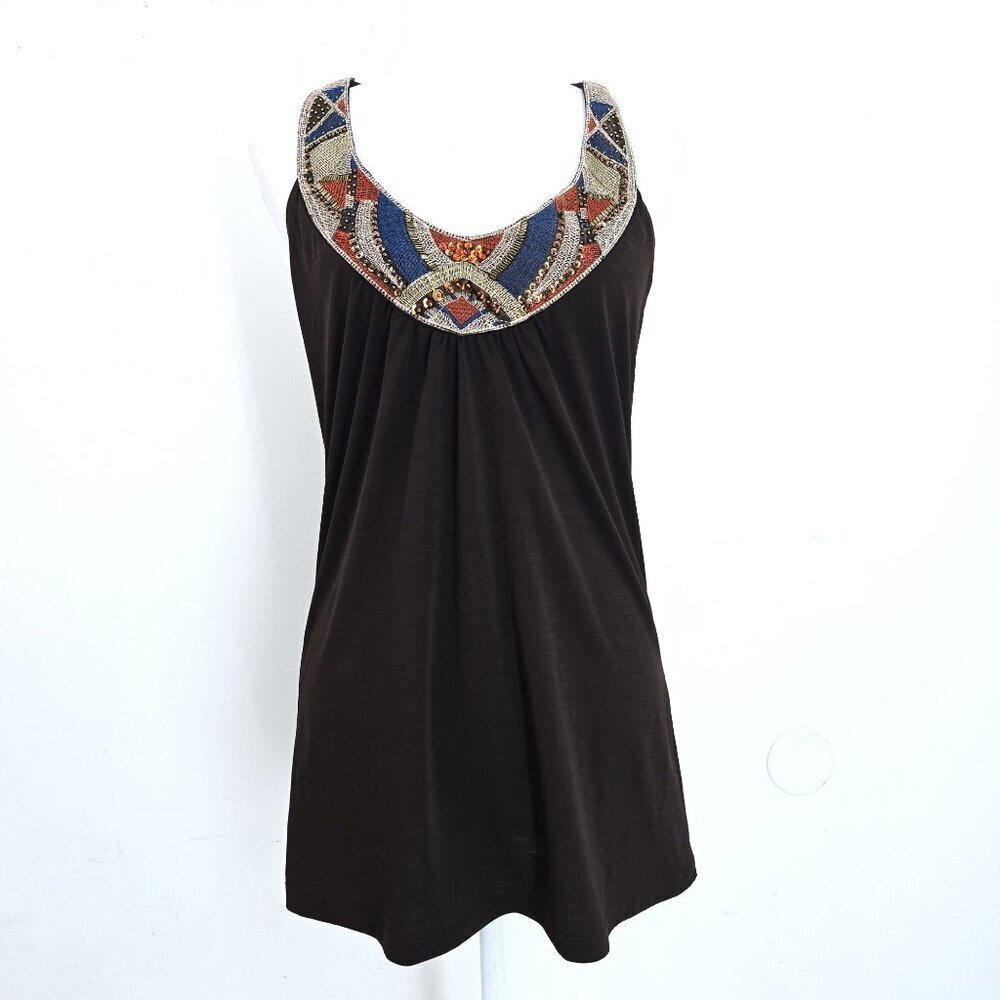 Vintage 90s Y2K 6 Degrees Brown Cleopatra Bib Racerback Tunic Top Women Size M